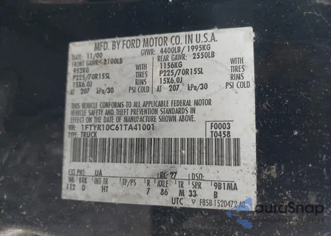 2001 Ford Ranger Xl/Xlt from USA, damaged, VIN 1FTYR10C61TA41001